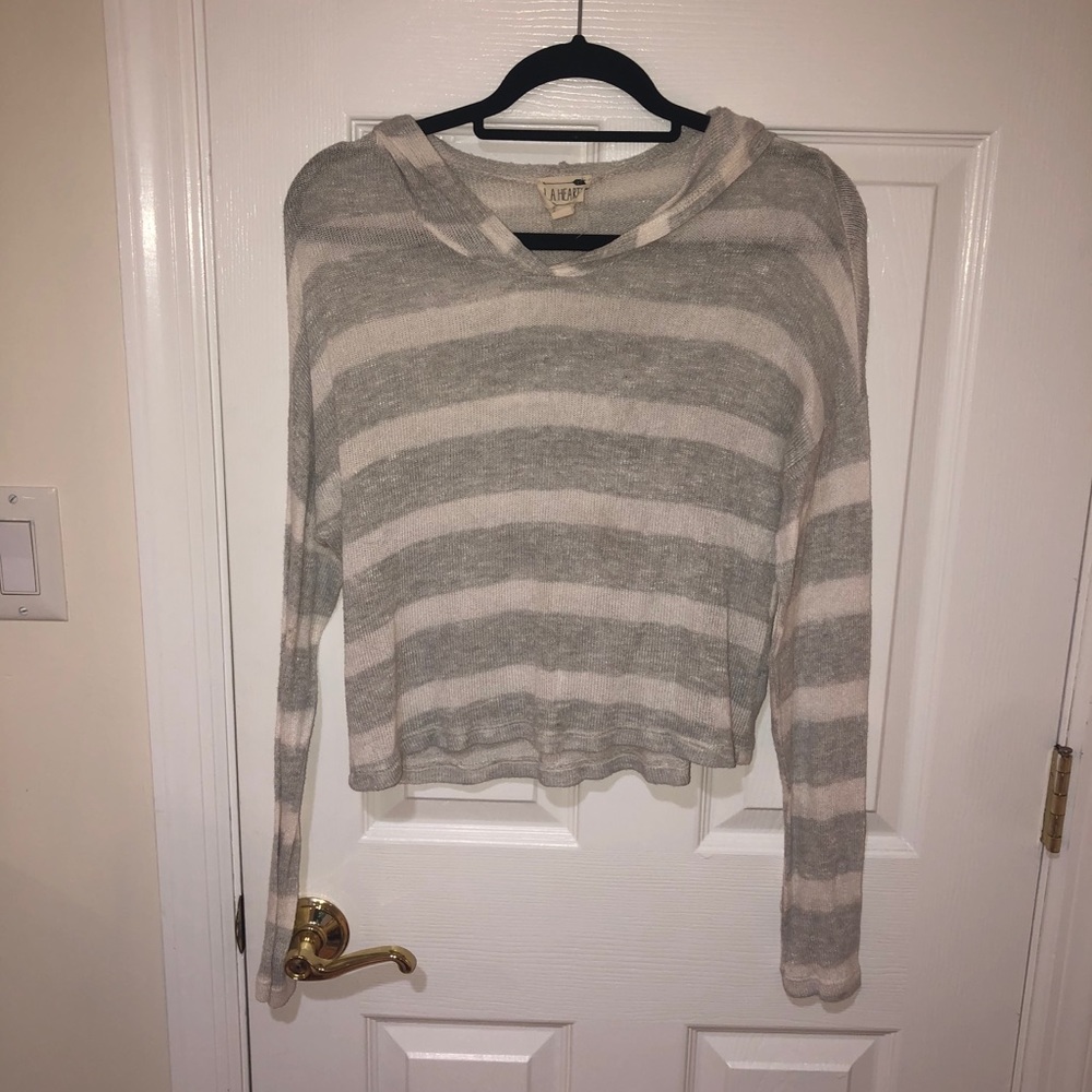 Lightweight striped knit cropped sweater